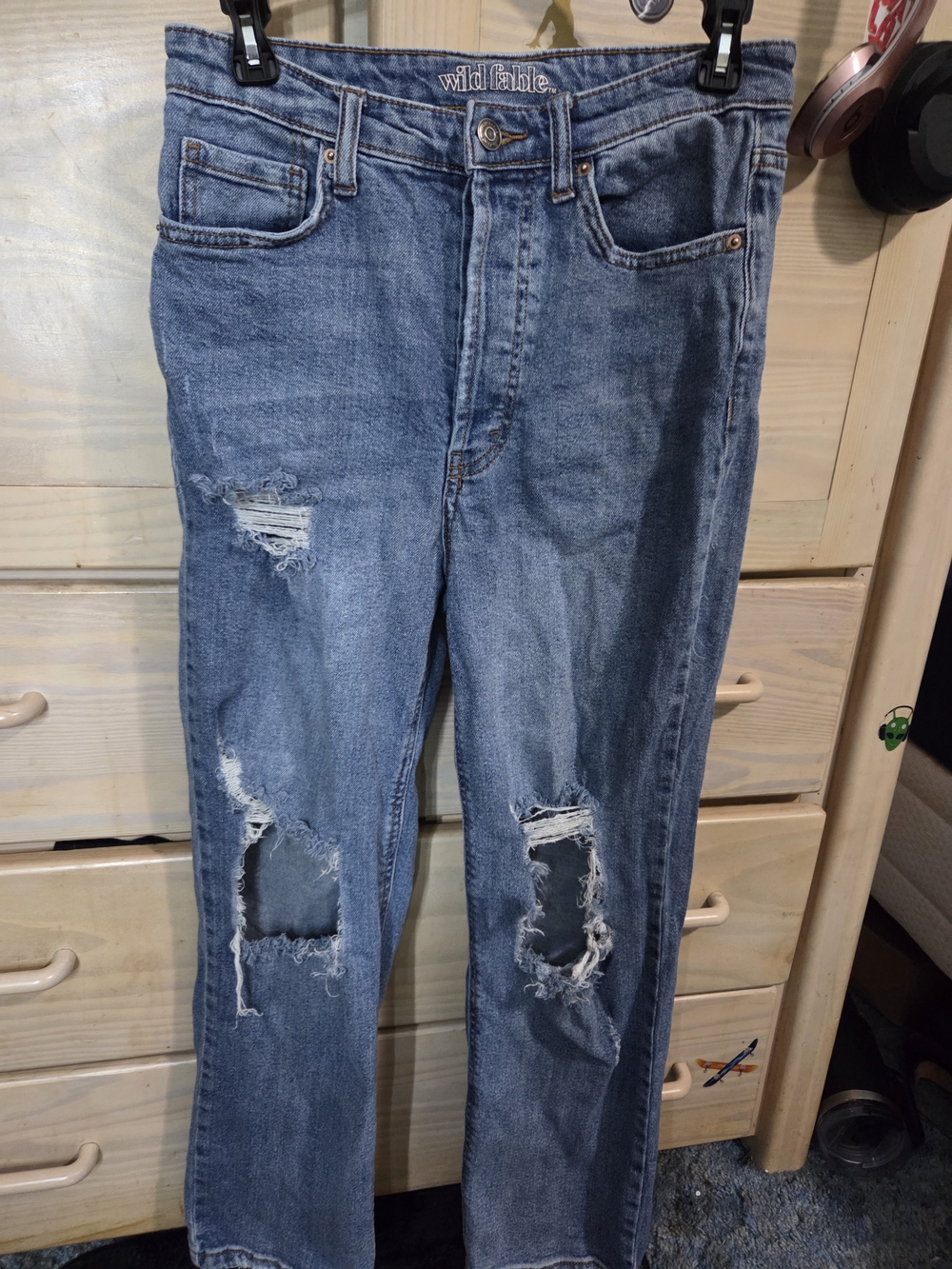 Wild Fable Womens Blue Distressed Straight-Leg Jeans